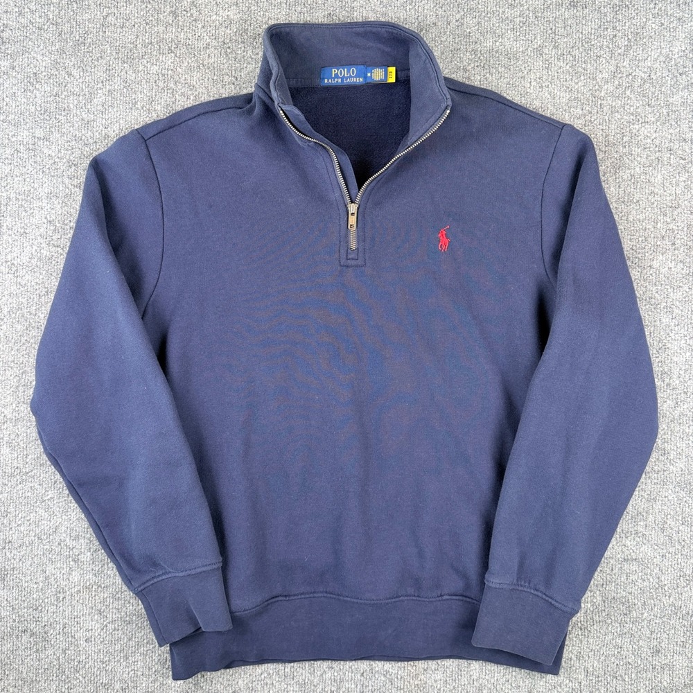 Polo Ralph Lauren 1/4 Zip Pullover Sweatshirt Mens M Blue Pockets Talon Zip